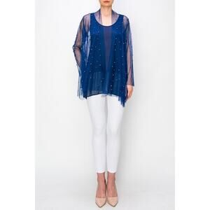 Origami Mesh Cardigan With Pearl Details Navy Small